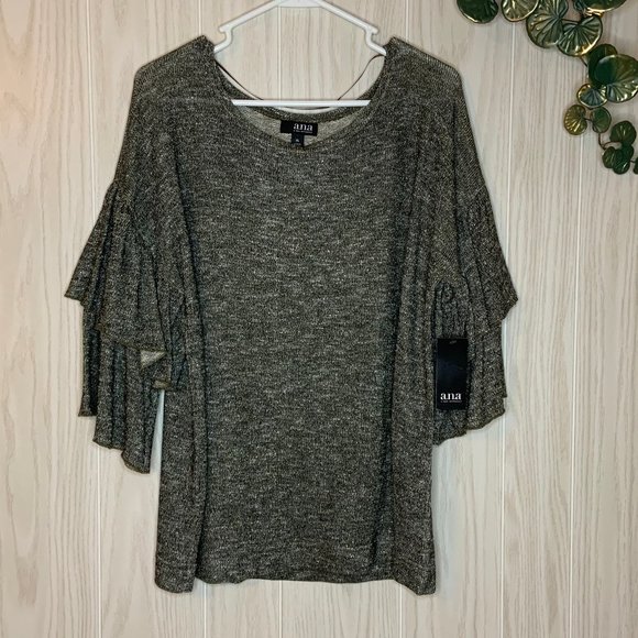a.n.a. Sweaters - NWT a.n.a. Gold Heathered Ruffle Sleeve Sweater XL